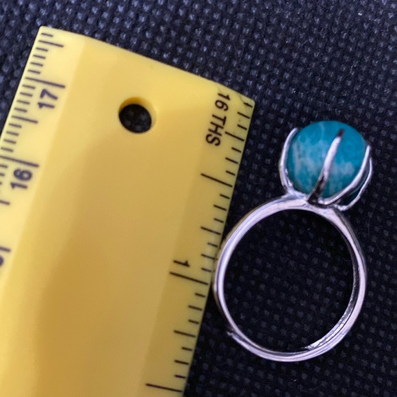 Vintage Sterling Silver 925 ADJ band w/Genuine Turquoise crystal stone Ring 7 - Picture 9 of 10